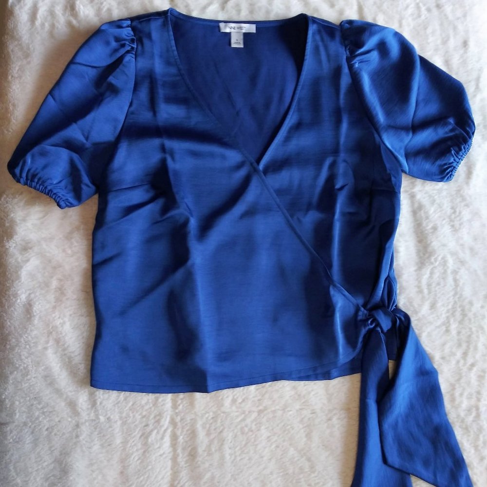 New Women's Royal Blue Nine West Puff Sleeve Top